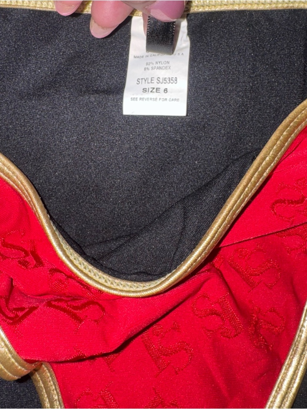 St John Sport Size 12 Top 6 Bottom Bikini Red Gold Ring Halter Luxury Swim Set - Picture 3 of 8
